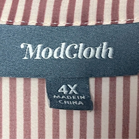 ModCloth | Red Striped Chiffon Button Front Long Sleeve Blouse, 4X - Picture 6 of 7
